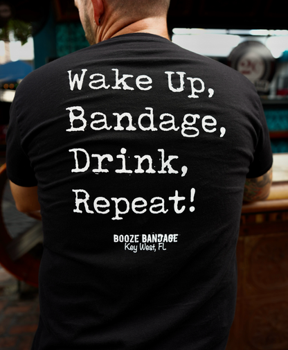 Black Unisex Wakeup, Bandage, Drink, Repeat T-Shirt