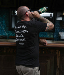 Black Unisex Wakeup, Bandage, Drink, Repeat T-Shirt