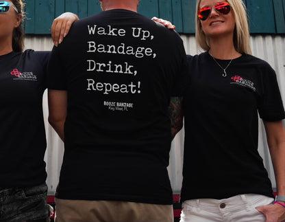 Black Unisex Wakeup, Bandage, Drink, Repeat T-Shirt